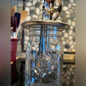 Vintage Antique Beater Jar Red Wooden Handle